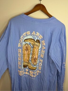 Simply Southern Light Blue Long-Sleeve Tee with Western Boot Graphic